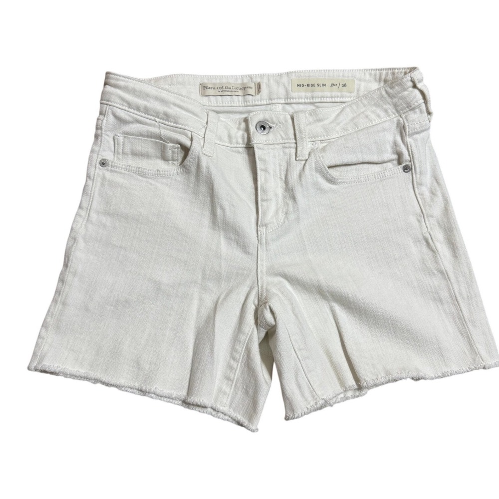 Pilcro by Anthropologie Mid Rise Slim White Denim Cutoff Shorts Size 28